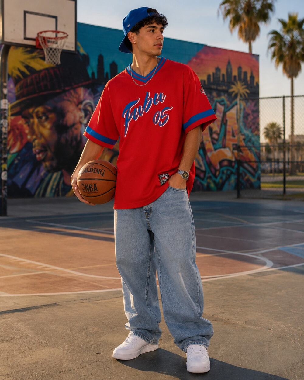 Vintage FUBU 05 Basketball Jersey Y2K Hip Hop Red Blue Youth Large 16-18 Mens S